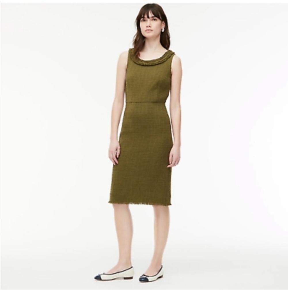 J. Crew Olive Green Tweed Sheath Dress